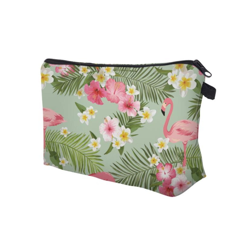Flamingo & Flower Print Zipper Pouch Lightweight Makeup Bag