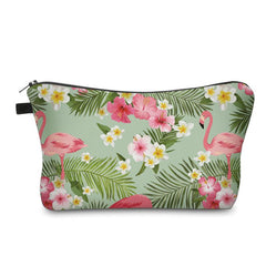 Flamingo & Flower Print Zipper Pouch Lightweight Makeup Bag