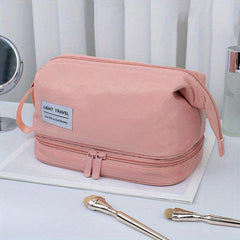 Double Layer Makeup Bag Solid Cosmetic Bag Travel Toiletry Wash Bag