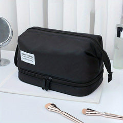 Double Layer Makeup Bag Solid Cosmetic Bag Travel Toiletry Wash Bag