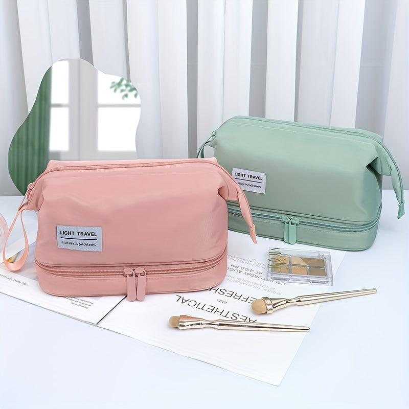 Double Layer Makeup Bag Solid Cosmetic Bag Travel Toiletry Wash Bag