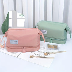 Double Layer Makeup Bag Solid Cosmetic Bag Travel Toiletry Wash Bag
