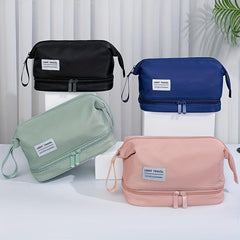 Double Layer Makeup Bag Solid Cosmetic Bag Travel Toiletry Wash Bag