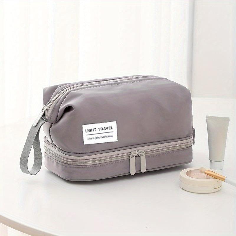 Double Layer Makeup Bag Solid Cosmetic Bag Travel Toiletry Wash Bag