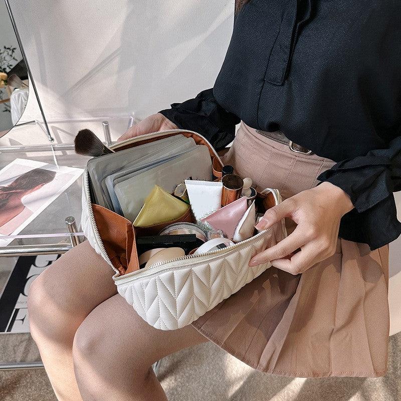Quilted Makeup Handbag Zipper Cosmetic Bag Travel Toiletry Wash Bag