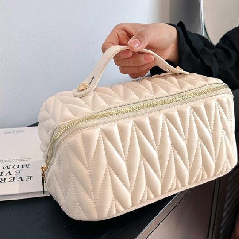 Quilted Makeup Handbag Zipper Cosmetic Bag Travel Toiletry Wash Bag