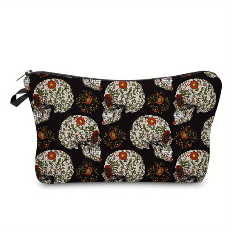Skull Pattern Zipper Makeup Pouch Lightweight Carry On Bag