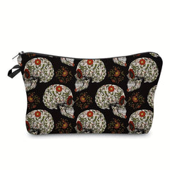 Skull Pattern Zipper Makeup Pouch Lightweight Carry On Bag