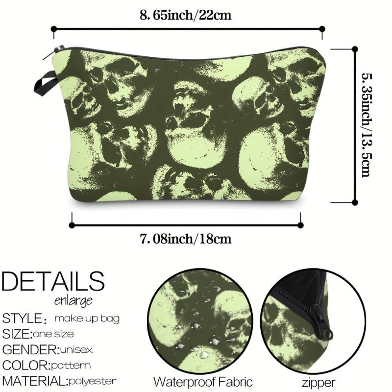 Skull Pattern Zipper Makeup Pouch Lightweight Carry On Bag