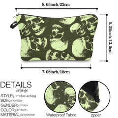 Skull Pattern Zipper Makeup Pouch Lightweight Carry On Bag