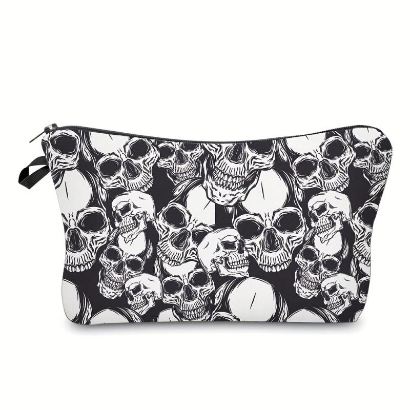 Skull Pattern Zipper Makeup Pouch Lightweight Carry On Bag