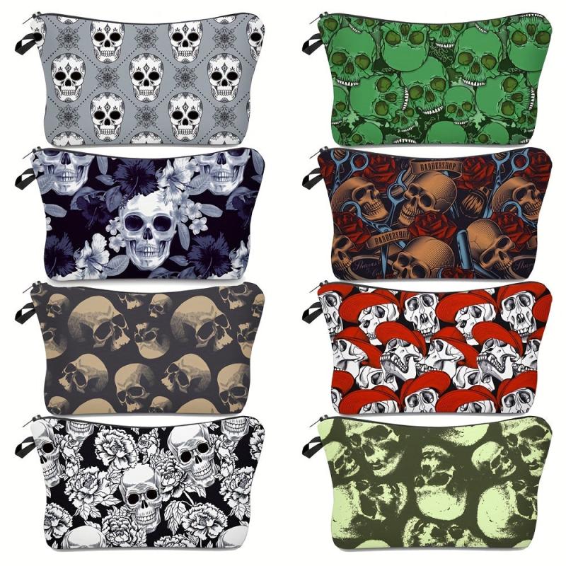 Skull Pattern Zipper Makeup Pouch Lightweight Carry On Bag