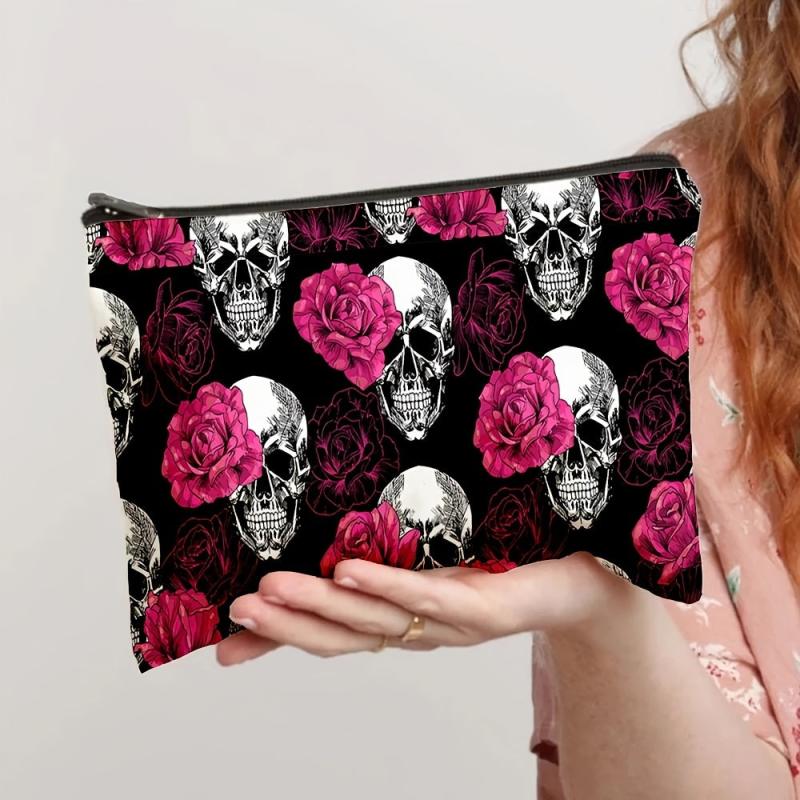 Flower & Skull Storage Bag Makeup Pouch Coin Purse