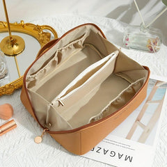 Portable Travel Cosmetic Bag PU Makeup Brush Bag Waterproof Zipper Toiletry Bag