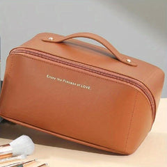 Portable Travel Cosmetic Bag PU Makeup Brush Bag Waterproof Zipper Toiletry Bag