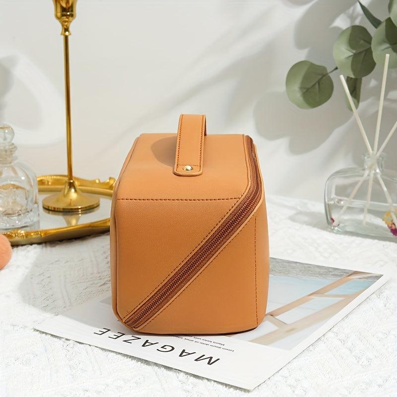 Portable Travel Cosmetic Bag PU Makeup Brush Bag Waterproof Zipper Toiletry Bag