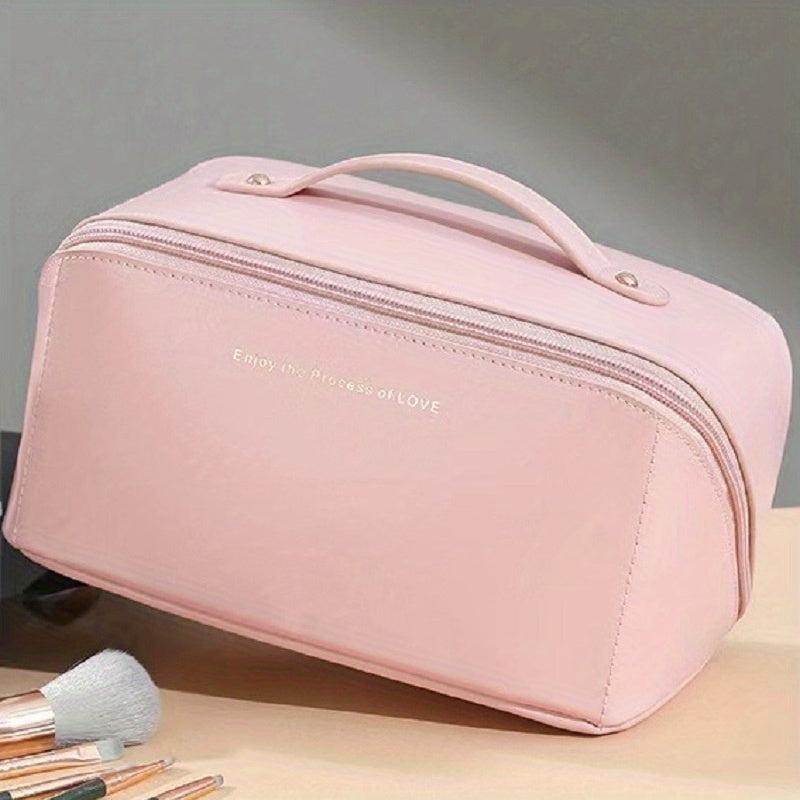 Portable Travel Cosmetic Bag PU Makeup Brush Bag Waterproof Zipper Toiletry Bag