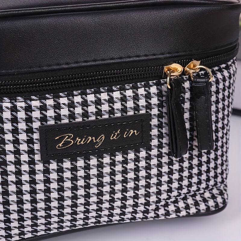 Houndstooth Pattern Zipper Makeup Handbag Toiletry Wash Bag