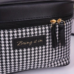 Houndstooth Pattern Zipper Makeup Handbag Toiletry Wash Bag