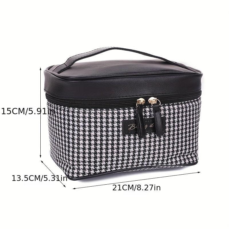 Houndstooth Pattern Zipper Makeup Handbag Toiletry Wash Bag