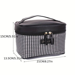 Houndstooth Pattern Zipper Makeup Handbag Toiletry Wash Bag