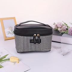 Houndstooth Pattern Zipper Makeup Handbag Toiletry Wash Bag