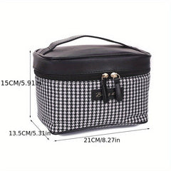 Houndstooth Pattern Zipper Makeup Handbag Toiletry Wash Bag