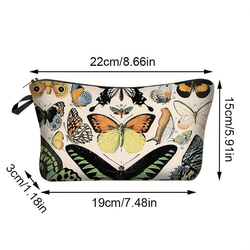 Vintage Butterfly Print Cosmetic Bag Portable Travel Makeup Pouch