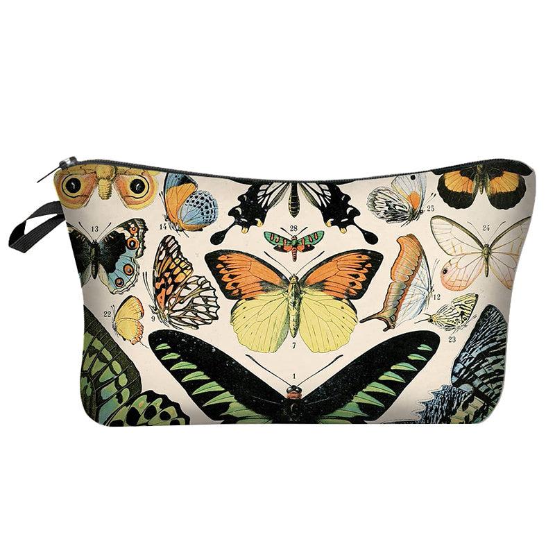 Vintage Butterfly Print Cosmetic Bag Portable Travel Makeup Pouch