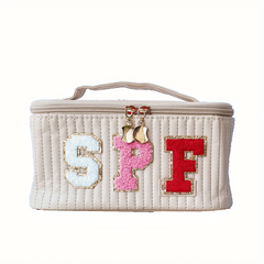 Chenille Letter Patch Cosmetic Bag Quilted Toiletry Bag
