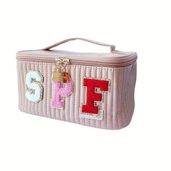 Chenille Letter Patch Cosmetic Bag Quilted Toiletry Bag