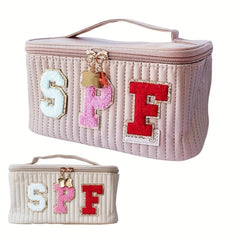 Chenille Letter Patch Cosmetic Bag Quilted Toiletry Bag