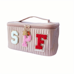 Chenille Letter Patch Cosmetic Bag Quilted Toiletry Bag