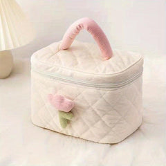 Floral Decor Makeup Storage Box Zipper Cosmetic Organizer