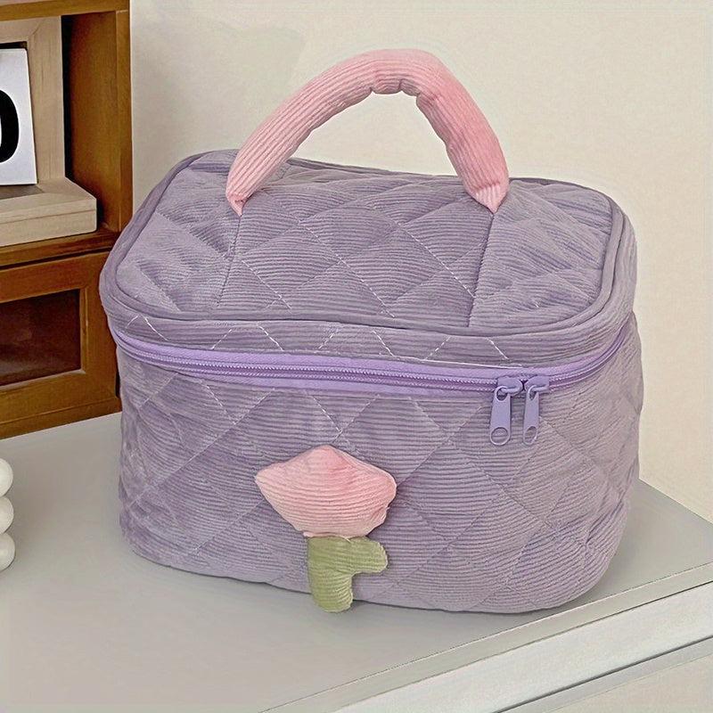 Floral Decor Makeup Storage Box Zipper Cosmetic Organizer