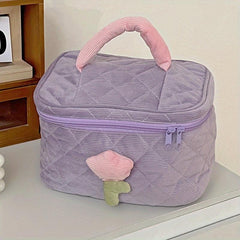 Floral Decor Makeup Storage Box Zipper Cosmetic Organizer