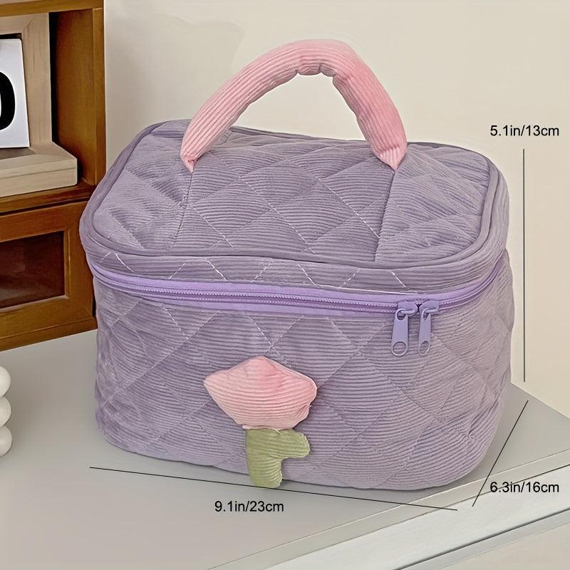 Floral Decor Makeup Storage Box Zipper Cosmetic Organizer
