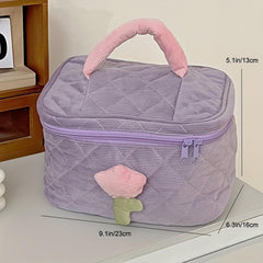 Floral Decor Makeup Storage Box Zipper Cosmetic Organizer