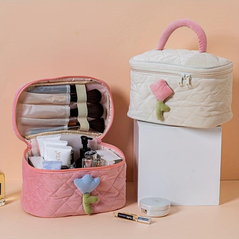 Floral Decor Makeup Storage Box Zipper Cosmetic Organizer