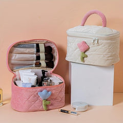 Floral Decor Makeup Storage Box Zipper Cosmetic Organizer