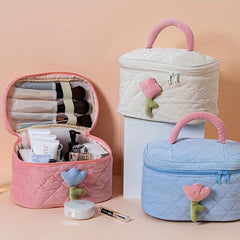 Floral Decor Makeup Storage Box Zipper Cosmetic Organizer