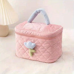 Floral Decor Makeup Storage Box Zipper Cosmetic Organizer