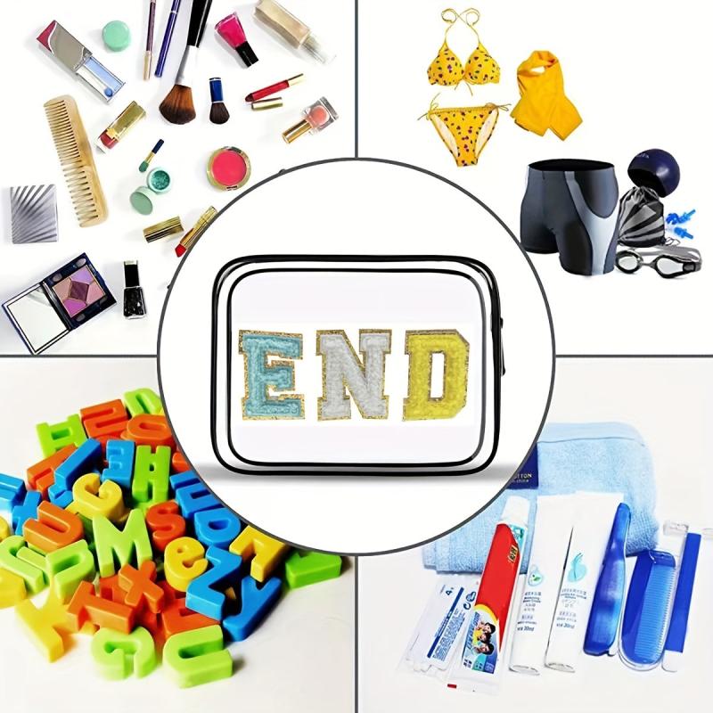Chenille Letter Pattern Cosmetic Bag Travel Makeup Pouch