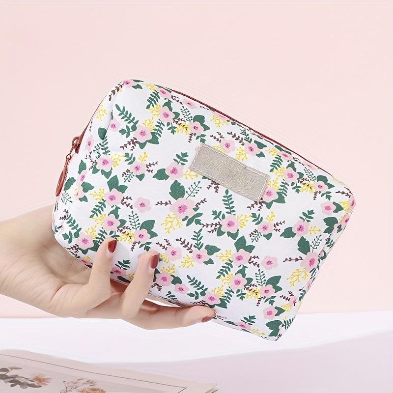 Floral Pattern Cosmetic Bag Travel Storage Pouch Zipper Toiletry Bag