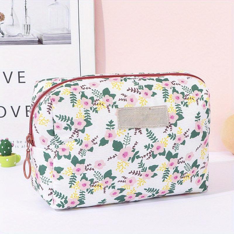 Floral Pattern Cosmetic Bag Travel Storage Pouch Zipper Toiletry Bag