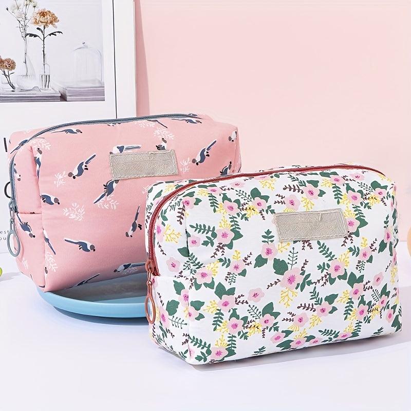Floral Pattern Cosmetic Bag Travel Storage Pouch Zipper Toiletry Bag
