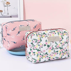 Floral Pattern Cosmetic Bag Travel Storage Pouch Zipper Toiletry Bag