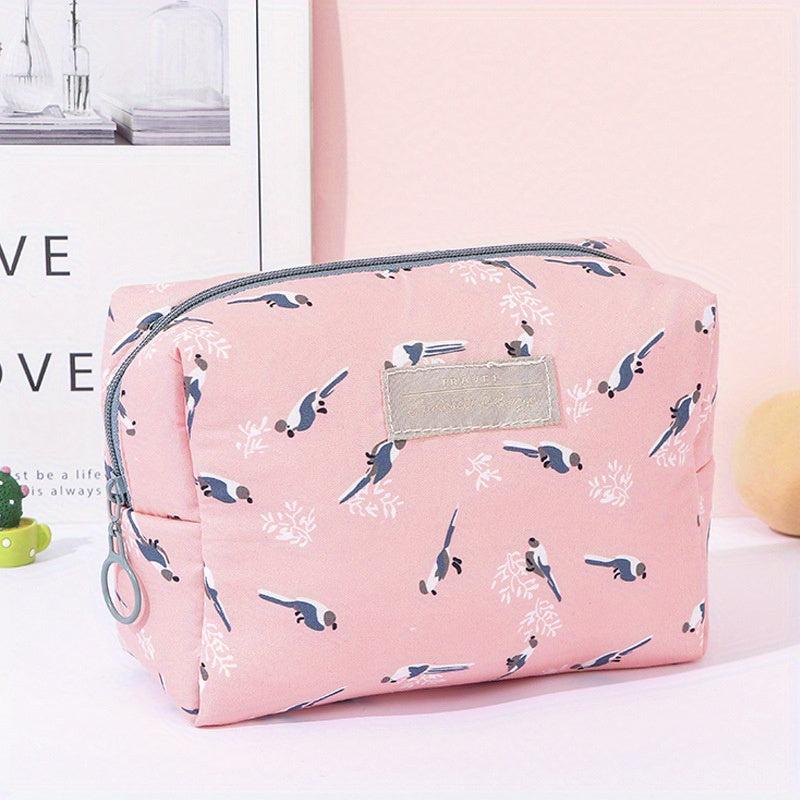 Floral Pattern Cosmetic Bag Travel Storage Pouch Zipper Toiletry Bag