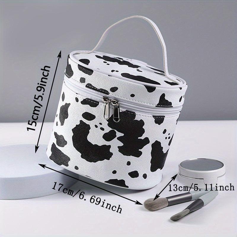 Cow Print Makeup Bag Portable Travel Toiletry Bag Faux Leather Storage Handbag