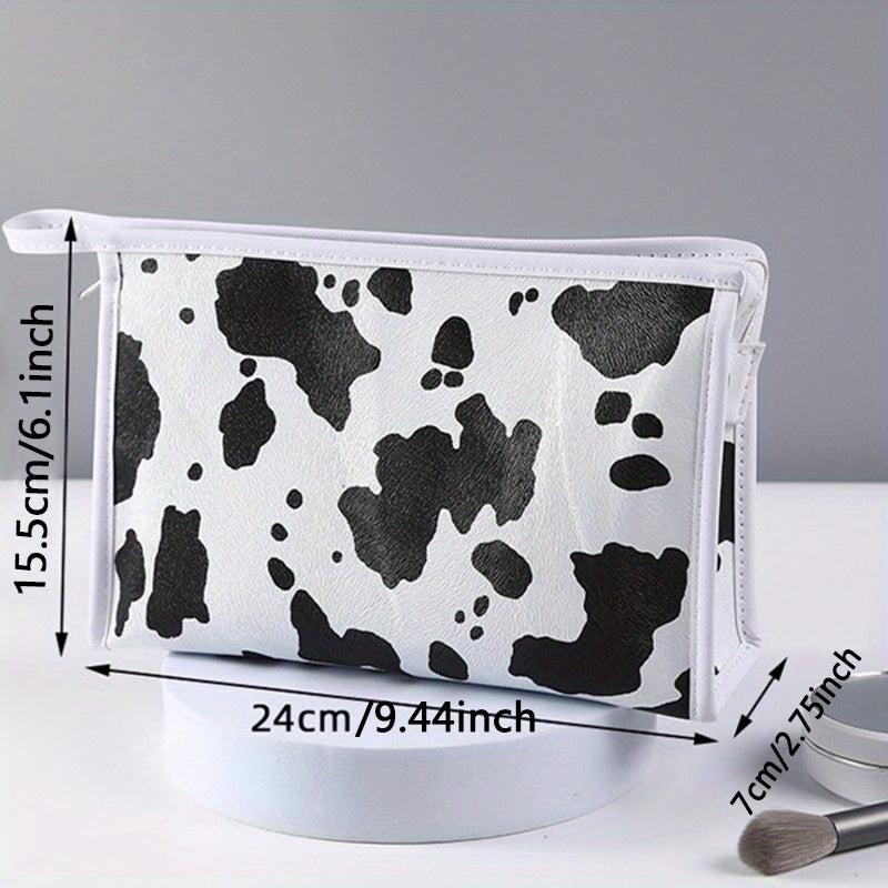 Cow Print Makeup Bag Portable Travel Toiletry Bag Faux Leather Storage Handbag